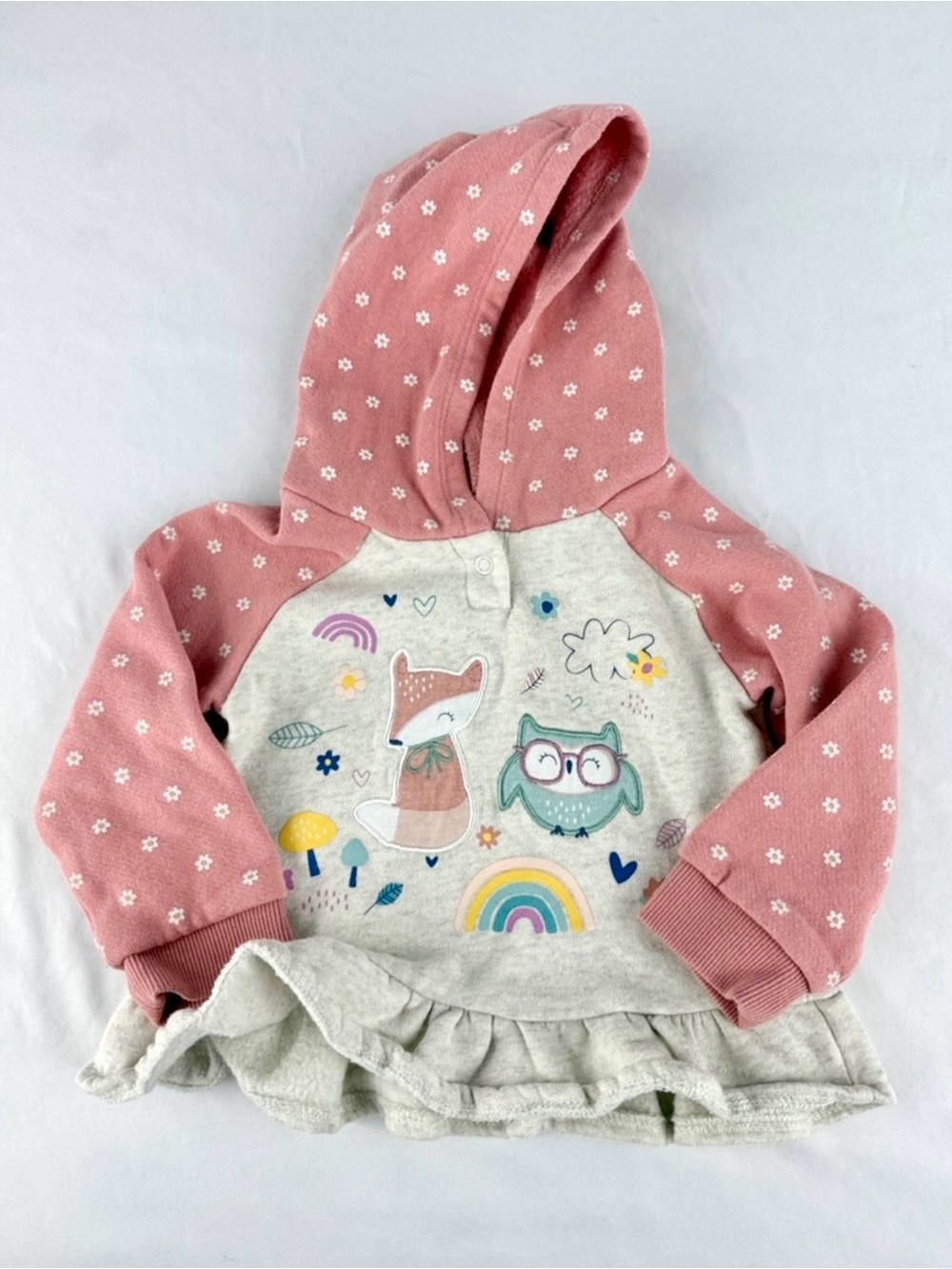 Kids Headquarters Pink Floral Raglan Hoodie with Fox & Owl Graphic
